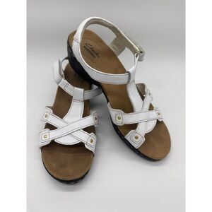 Clarks Collection Hayla Flute Sandals White Leather Wedges Womens 7.5